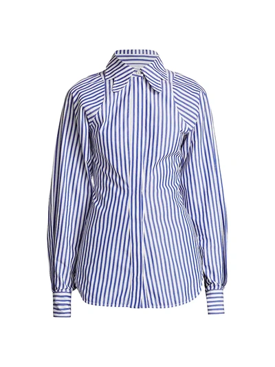 Shop Victoria Beckham Butterfly Collar Striped Shirt In Blue White
