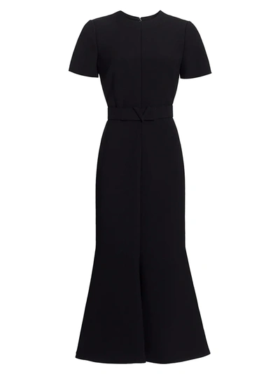 Shop Valentino Women's Short Sleeve Trumpet Midi Dress In Black