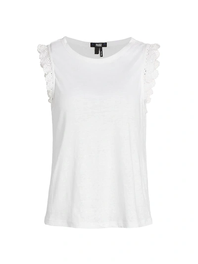 Shop Paige Jeans Lilith Lace-trimmed Linen Tank In White