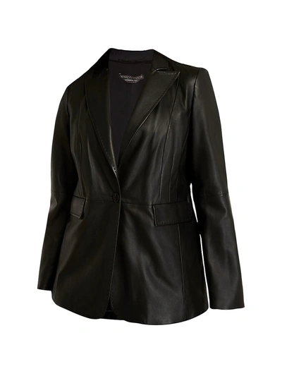 Shop Marina Rinaldi Women's Fitted Leather Blazer In Black