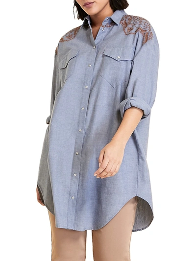 Shop Marina Rinaldi Sport Fabula Chambray Shirt In Light Grey