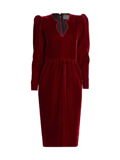 Shop Saint Laurent Women's Puff-sleeve Velvet Dress In Rouge Fume
