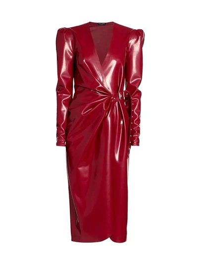 Shop Saint Laurent Women's Latex Puff-sleeve Wrap Dress In Plum