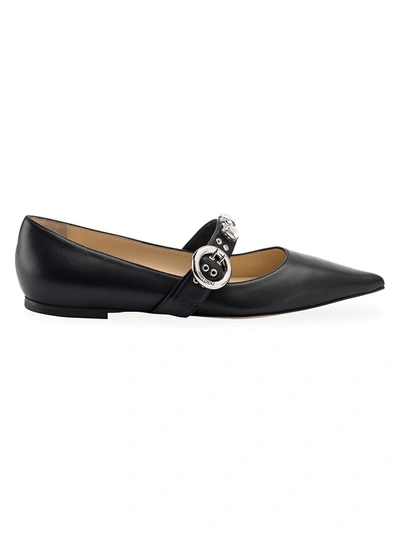 Shop Jimmy Choo Women's Gela Point-toe Leather Mary Jane Flats In Black Mix