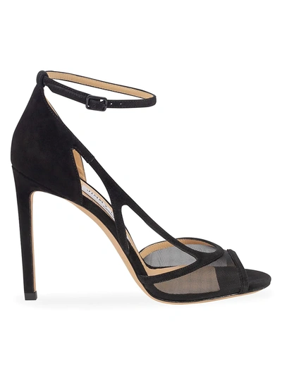 Shop Jimmy Choo Liu Mesh & Suede Sandals In Black