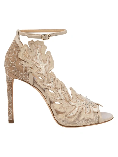 Shop Jimmy Choo Women's Lucele Floral Lace Leather Sandals In Ivory