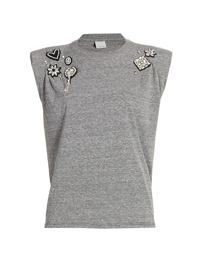 Shop Cinq À Sept Reese Embellished Sleeveless Tank Top In Heather Grey