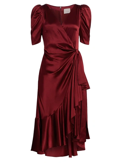 Shop Cinq À Sept Lisa Silk Ruffle Wrap Dress In Sangria