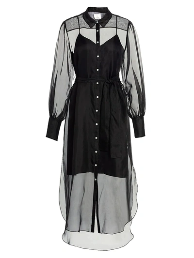 Shop Cinq À Sept Women's Elian Sheer Puff-sleeve Silk Midi Dress In Black