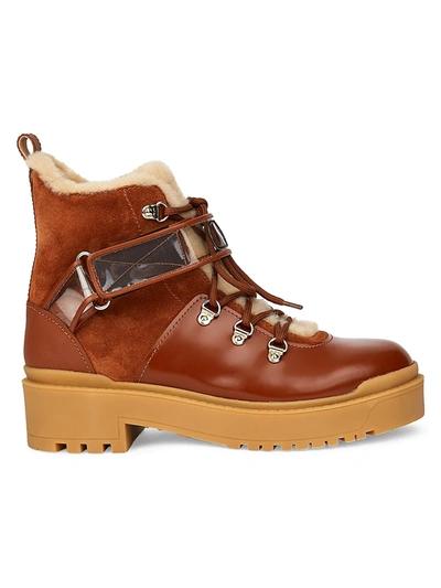 Shop Valentino Garavani Trekkgirl Shearling-lined Leather & Suede Hiking Boots In Noceselleria