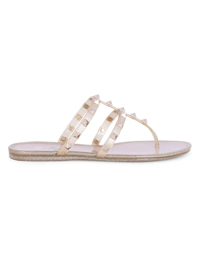 Shop Valentino Garavani Rockstud Glitter Pvc Thong Sandals In Gold