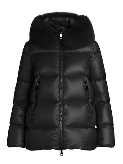 Shop Moncler Serifur Fox Fur-trim Hood Quilted Down Jacket In Black