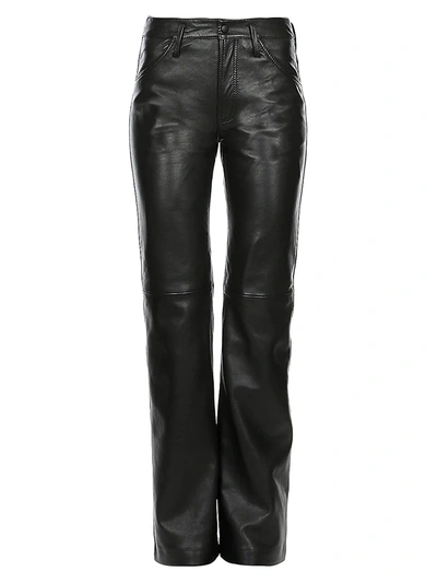 Shop Alberta Ferretti Women's Leather Straight-leg Pants In Black