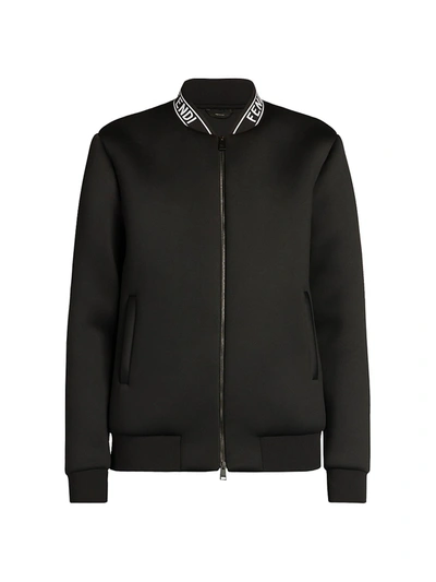 Shop Fendi Men's Tape Collar Bomber Jacket In Black