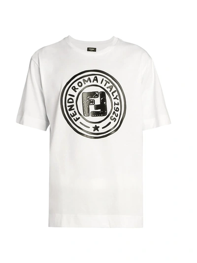 Shop Fendi Men's Cotton Circle Logo Logo T-shirt In White