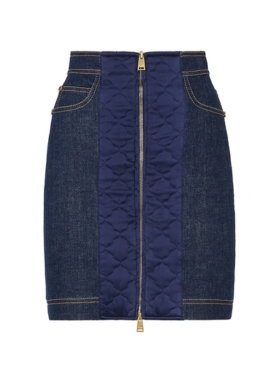 Shop Fendi Button Front Denim Skirt In Dark Blue