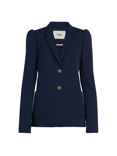 Shop Fendi Cashmere Puff Sleeve Blazer In Dark Blue