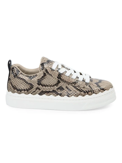 Shop Chloé Women's Lauren Snakeskin-embossed Leather Sneakers In Dark Greige