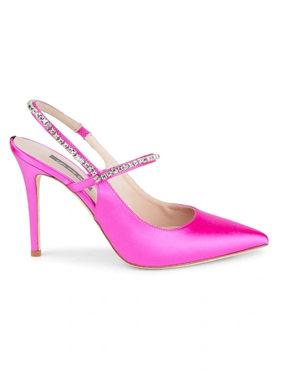 Shop Sjp By Sarah Jessica Parker Women's Deluxe Crystal-embellished Satin Slingback Pumps In Fuchsia