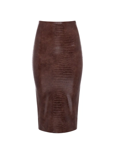 Shop Commando Snake-print Faux Leather Pencil Skirt In Brown Crocodile