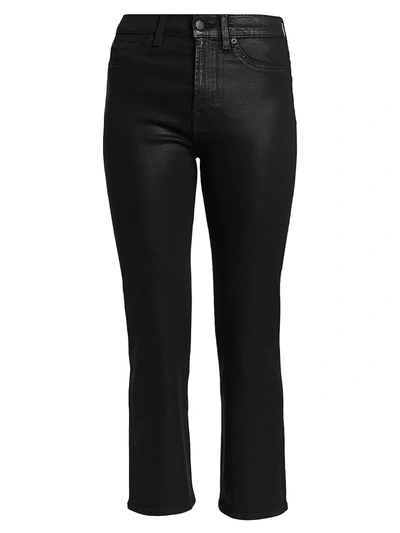 Shop 7 For All Mankind Women's Black Coated High-rise Slim Kick Jeans