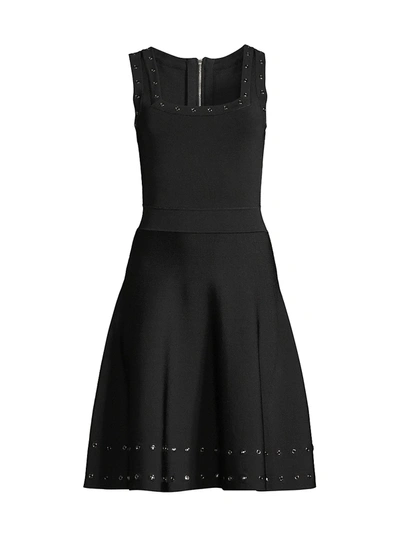 Shop Milly Grommet Fit-&-flare Dress In Black