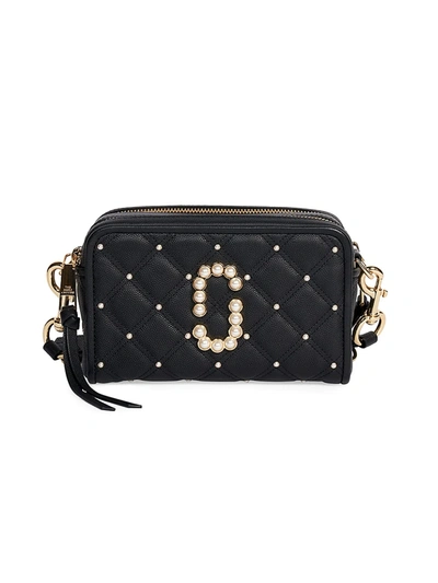 Shop The Marc Jacobs Women's The Softshot Embellished Quilted Leather Camera Bag In Black