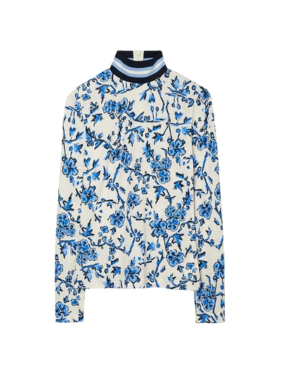 Tory Burch Women's Floral Turtleneck In Blue Branches | ModeSens