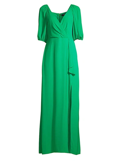 Shop Bcbgmaxazria Eve Puff-sleeve Gown In Sapphire Green