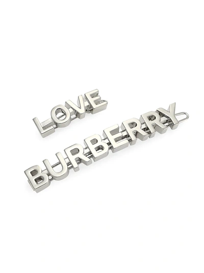 Shop Burberry 2-piece Silvertone Logo & Love Hair Clip Set