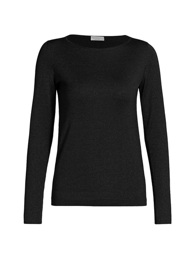 Shop Brunello Cucinelli Cashmere & Silk Lurex Boatneck Sweater In Black