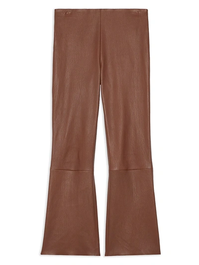 Shop Theory Leather Kick-flare Pants In Cognac