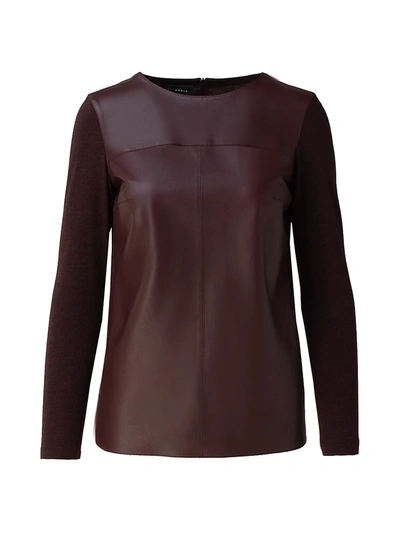 Shop Akris Women's Leather-front Cashmere & Silk Jersey Raglan Top In Dark Carmin