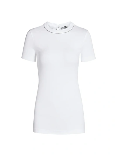 Shop Brunello Cucinelli Women's Ribbed Monili Crewneck T-shirt In White
