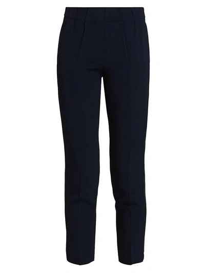 Shop Brunello Cucinelli Women's Stretch-silk Monili-trim Pull-on Pants In Navy