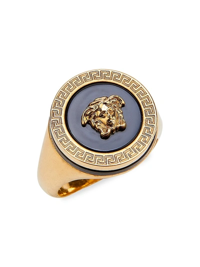 Shop Versace Round Medusa Ring In Gold Black