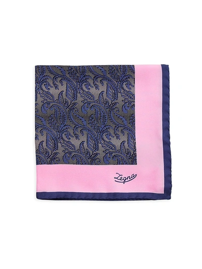 Shop Ermenegildo Zegna Paisley Silk Pocket Square In Pink