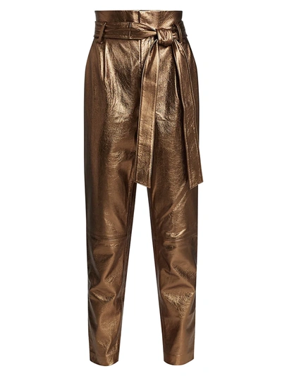 Shop Alice And Olivia Women's Gabriielle High-rise Metallic Leather Pants In Metallic Bronze