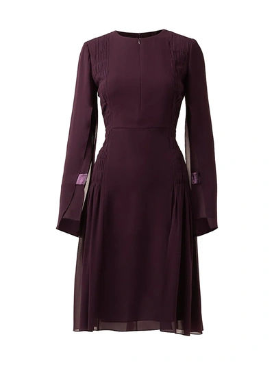 Shop Akris Women's Slit-sleeve Smocked Silk Sheath Dress In Plum