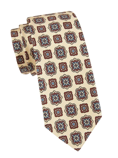 Shop Kiton Geo Medallion Silk Tie In Beige