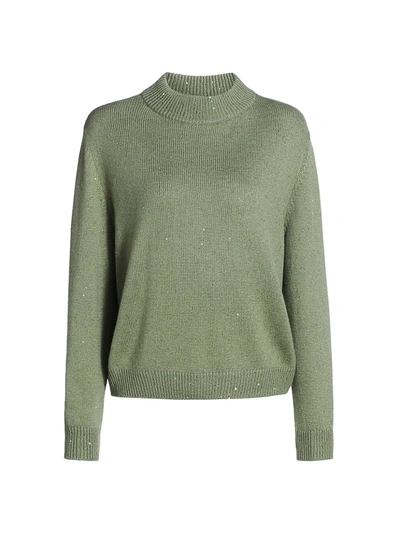 Shop Brunello Cucinelli Women's Cashmere & Silk Paillette Knit Mockneck Sweater In Rosemary