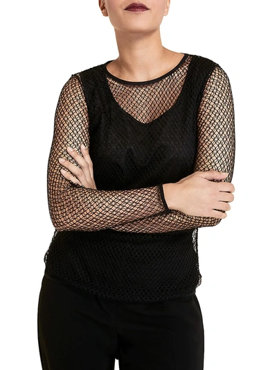 Shop Marina Rinaldi Lace Effect Mesh Top In Black