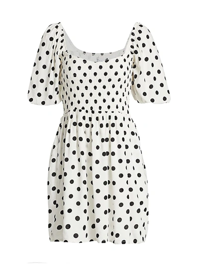 Shop Faithfull The Brand Ilaria Polka Dot Puff-sleeve Mini Dress In Franca Dot