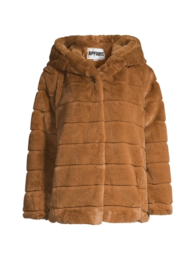 Shop Apparis Goldie Hooded Faux-fur Coat In Camel