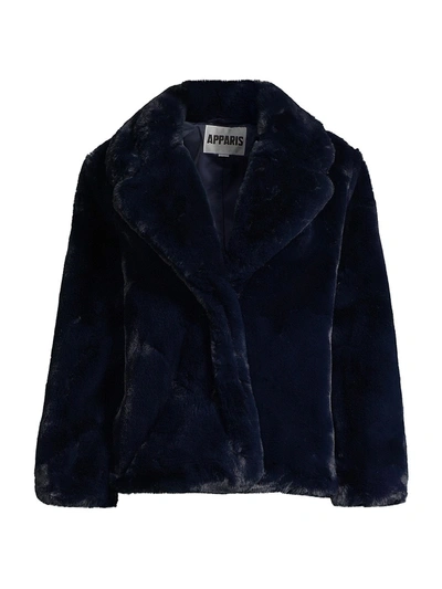 Shop Apparis Manon Oversized Faux-fur Coat In Navy Blue