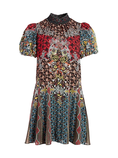 Shop Alice And Olivia Janis Mixed Print Mini Dress In Always Forever Multi
