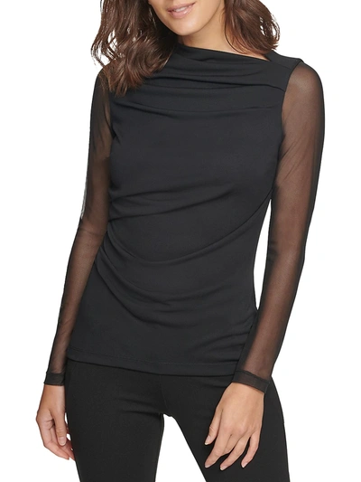 Shop Donna Karan Mesh Detail Long-sleeve Blouse In Black