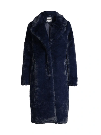 Shop Apparis Siena Longline Faux-fur Coat In Navy Blue