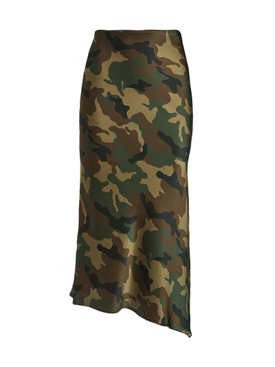 Shop Alice And Olivia Maeve Asymetrical Camo Slip Skirt In Camo Girl