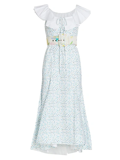 Shop Rosie Assoulin Peter Pan Collared Midi Dress In Mini Blue Flower